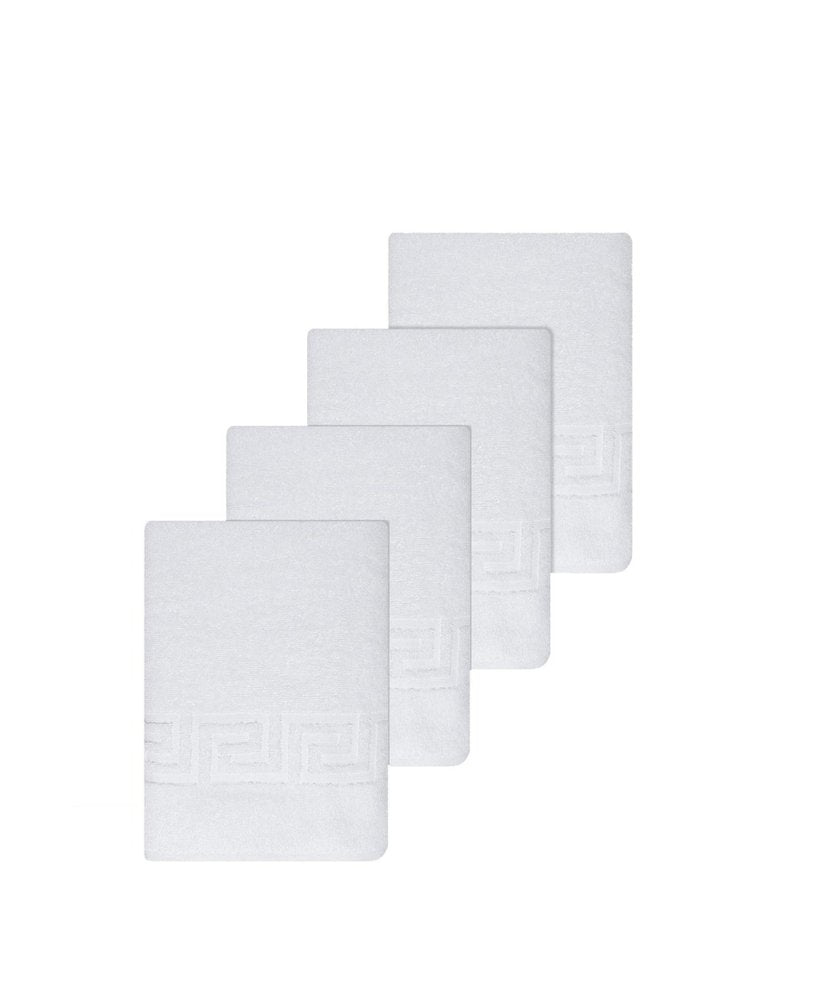 Set of Four White Greek Key Turkish Cotton 27" X 54" Bath Towels HomeRoots