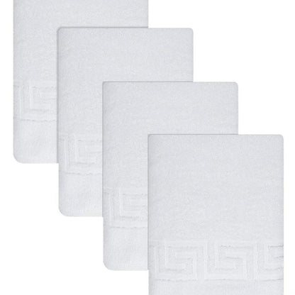 Set of Four White Greek Key Turkish Cotton 27" X 54" Bath Towels HomeRoots
