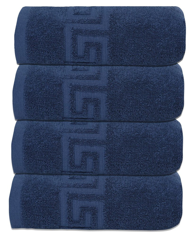 Set of Four White Greek Key Turkish Cotton 16" X 30" Hand Towels — view 9