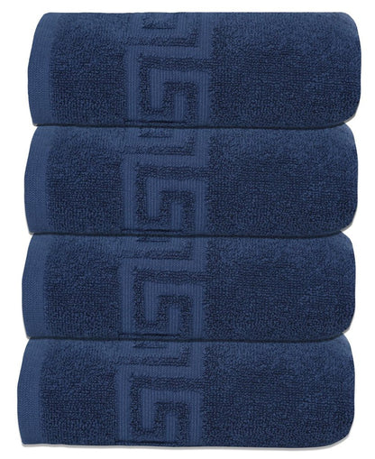 Set of Four White Greek Key Turkish Cotton 16" X 30" Hand Towels HomeRoots