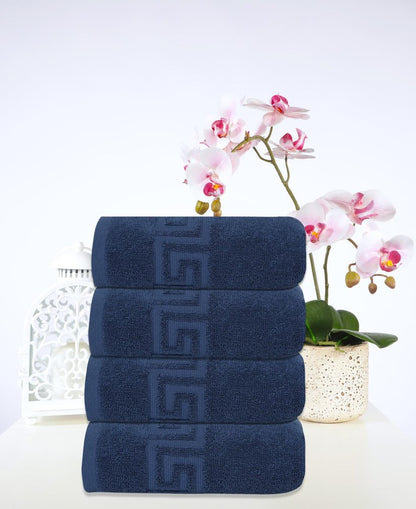 Set of Four White Greek Key Turkish Cotton 16" X 30" Hand Towels HomeRoots