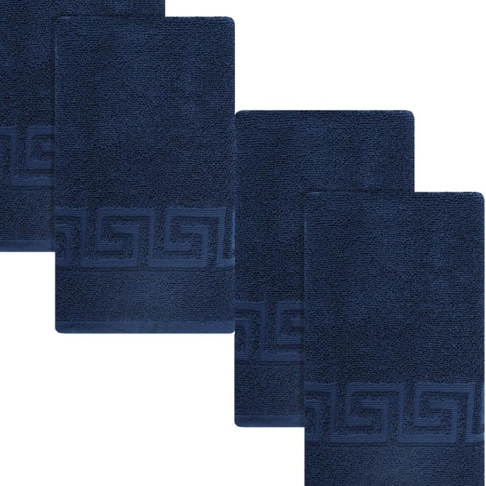 Set of Four White Greek Key Turkish Cotton 16" X 30" Hand Towels HomeRoots