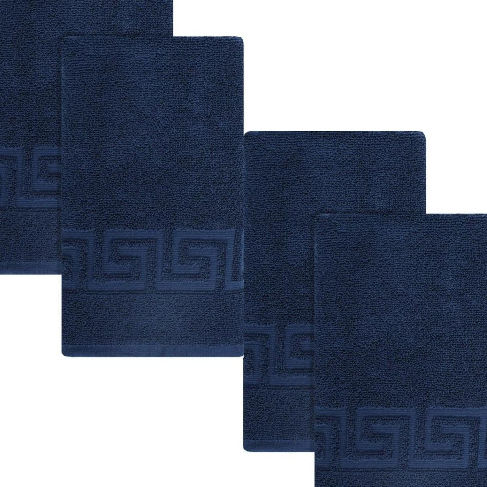 Set of Four White Greek Key Turkish Cotton 16" X 30" Hand Towels HomeRoots