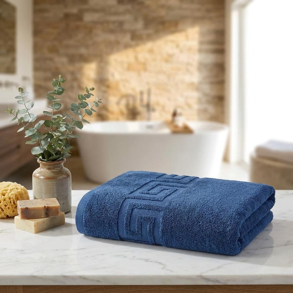 Set of Four White Greek Key Turkish Cotton 16" X 30" Hand Towels HomeRoots