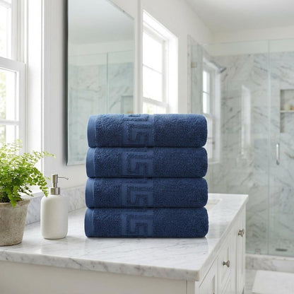Set of Four White Greek Key Turkish Cotton 16" X 30" Hand Towels HomeRoots