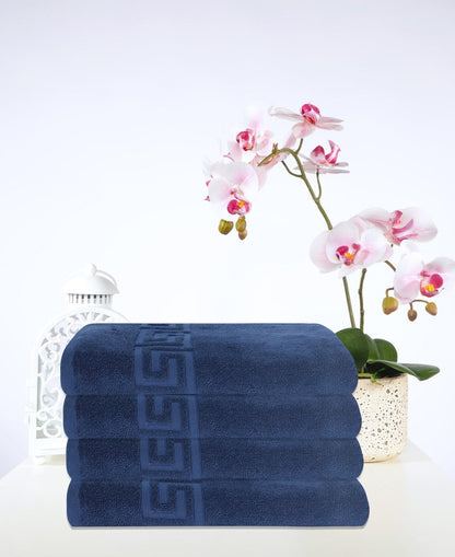 Set of Four White Greek Key Turkish Cotton 27" X 54" Bath Towels HomeRoots