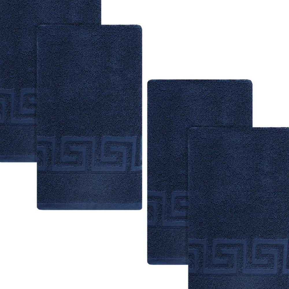 Set of Four White Greek Key Turkish Cotton 27" X 54" Bath Towels — view 11