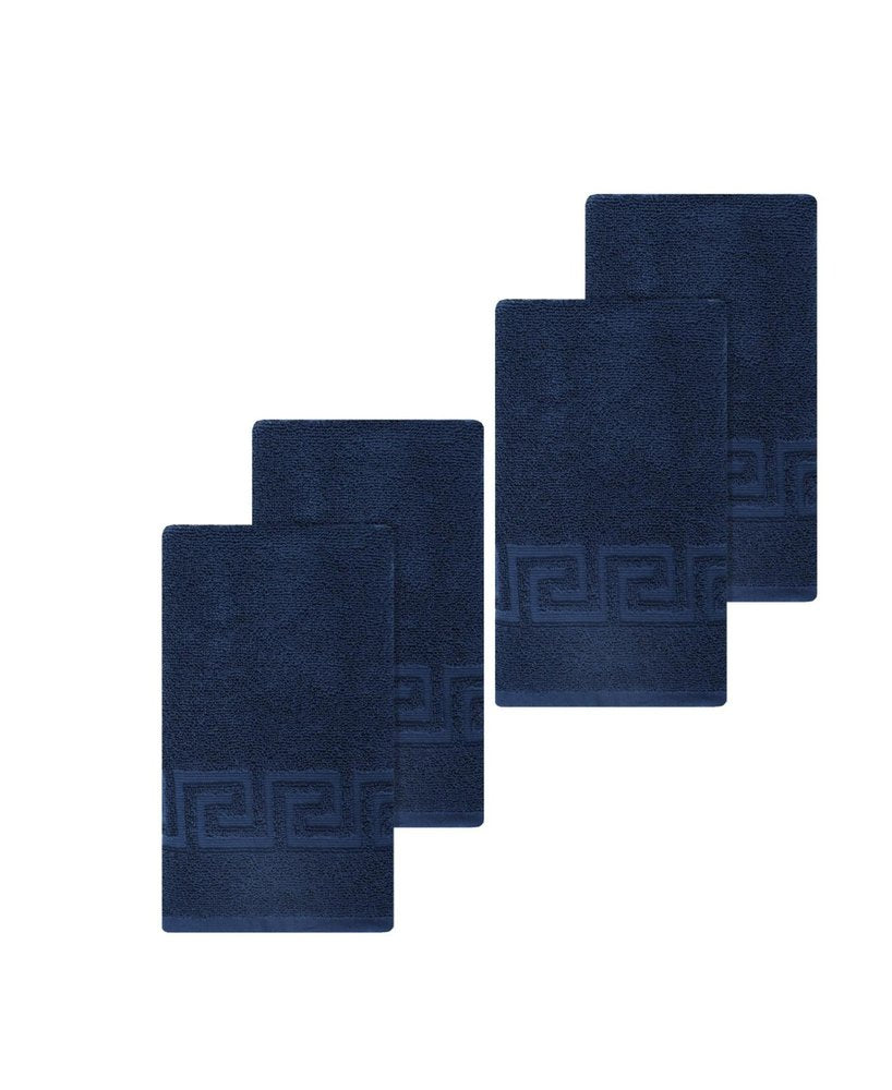 Set of Four White Greek Key Turkish Cotton 27" X 54" Bath Towels HomeRoots