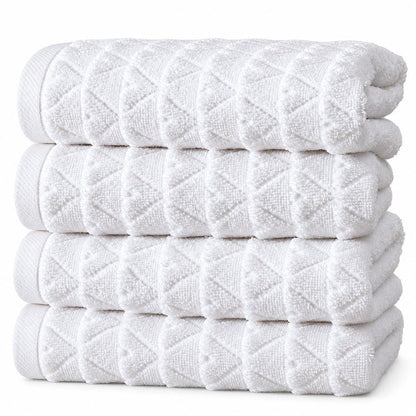 Set of Four White Geometric Turkish Cotton 16" X 30" Hand Towels HomeRoots