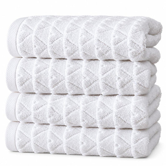 Set of Four Aqua Geometric Turkish Cotton 16" X 30" Hand Towels