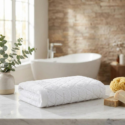 Set of Four White Geometric Turkish Cotton 16" X 30" Hand Towels HomeRoots