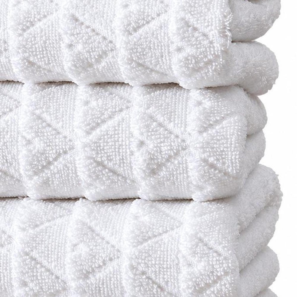Set of Four White Geometric Turkish Cotton 16" X 30" Hand Towels HomeRoots