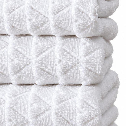 Set of Four White Geometric Turkish Cotton 16" X 30" Hand Towels HomeRoots