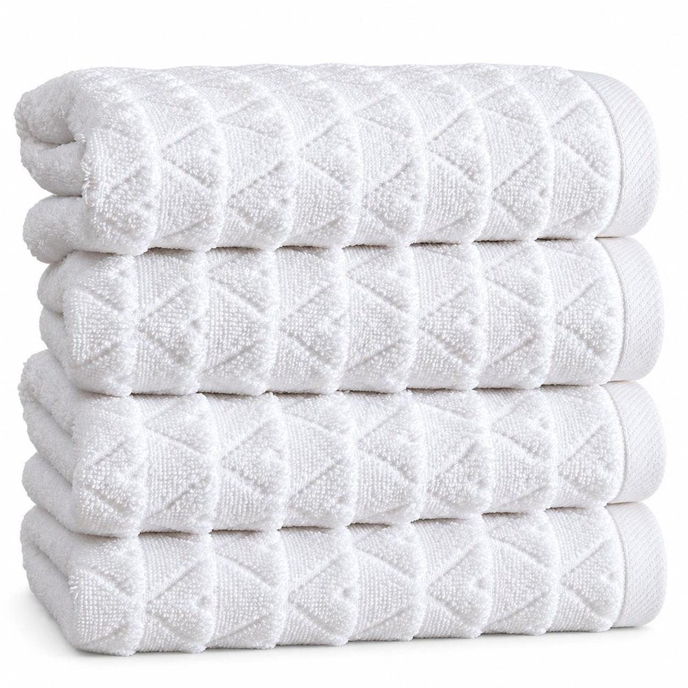 Set of Four White Geometric Turkish Cotton 16" X 30" Hand Towels — view 4