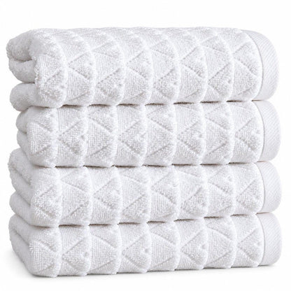 Set of Four White Geometric Turkish Cotton 16" X 30" Hand Towels HomeRoots