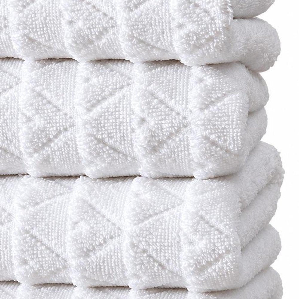 Set of Four White Geometric Turkish Cotton 16" X 30" Hand Towels HomeRoots