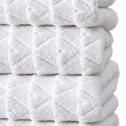 Set of Four White Geometric Turkish Cotton 16" X 30" Hand Towels HomeRoots