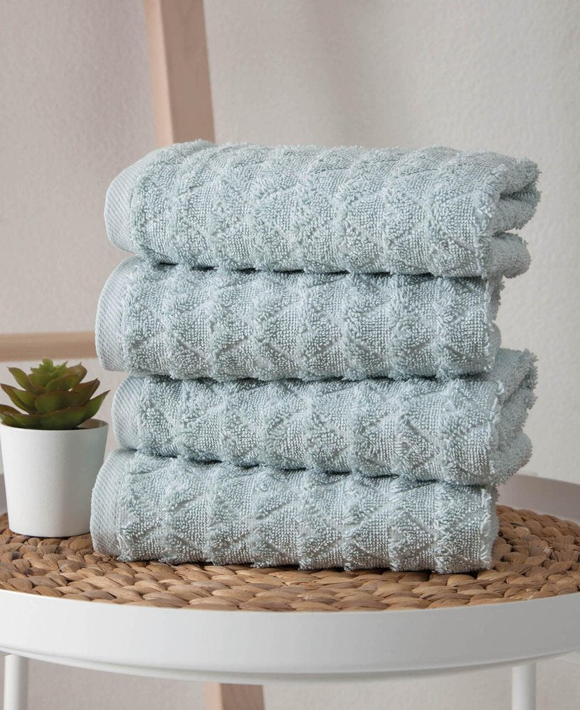 Set of Four White Geometric Turkish Cotton 16" X 30" Hand Towels — view 13