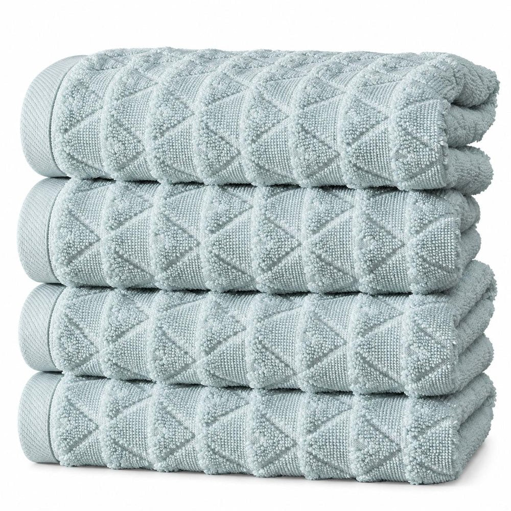Set of Four White Geometric Turkish Cotton 16" X 30" Hand Towels HomeRoots