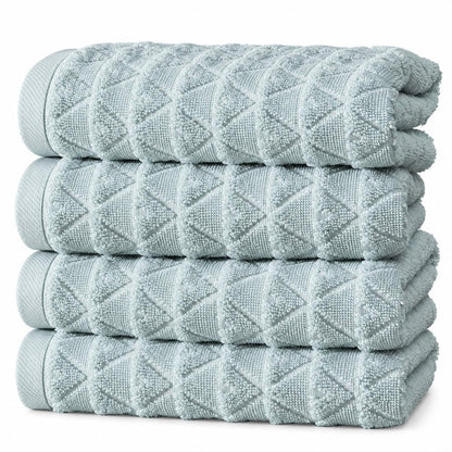 Set of Four White Geometric Turkish Cotton 16" X 30" Hand Towels HomeRoots
