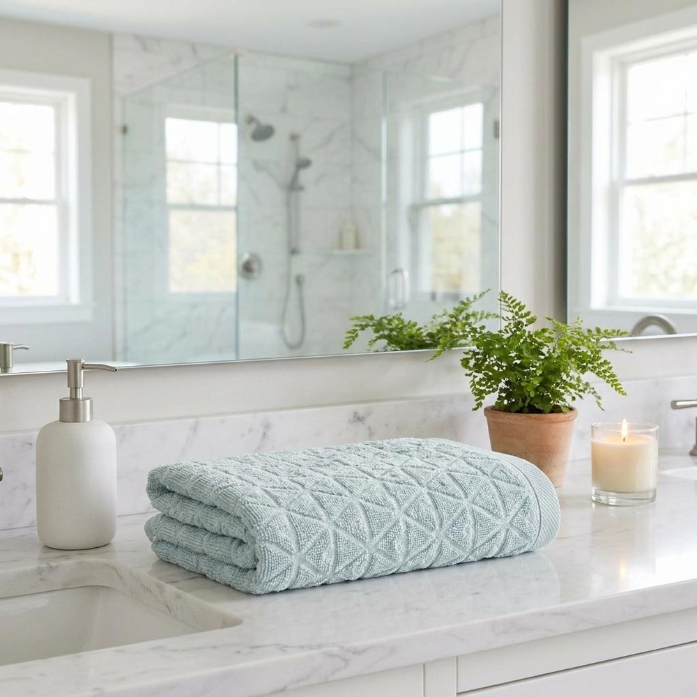 Set of Four White Geometric Turkish Cotton 16" X 30" Hand Towels HomeRoots