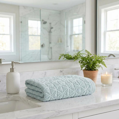 Set of Four White Geometric Turkish Cotton 16" X 30" Hand Towels HomeRoots