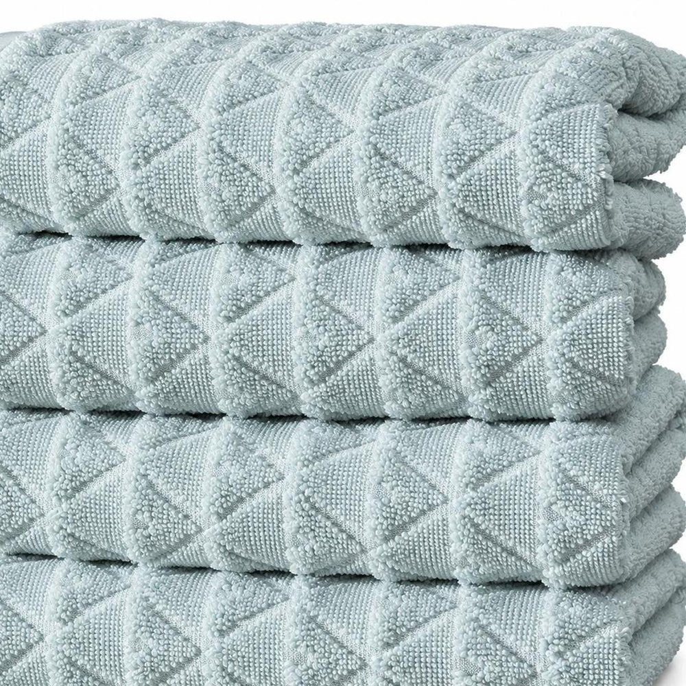 Set of Four White Geometric Turkish Cotton 16" X 30" Hand Towels HomeRoots