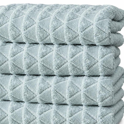 Set of Four White Geometric Turkish Cotton 16" X 30" Hand Towels HomeRoots