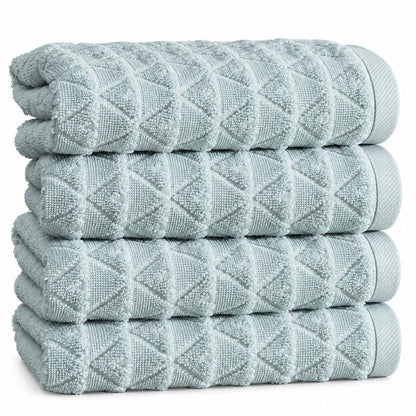 Set of Four White Geometric Turkish Cotton 16" X 30" Hand Towels HomeRoots