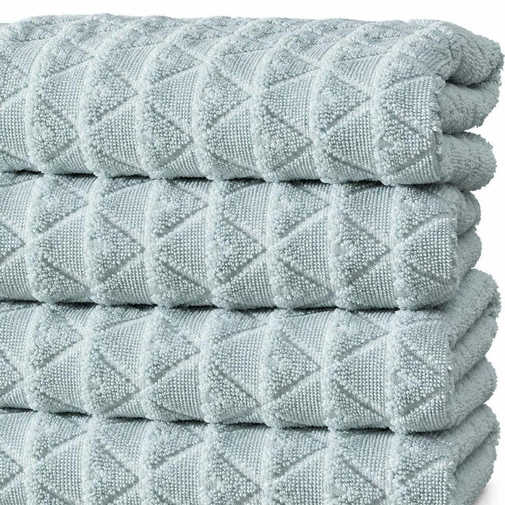 Set of Four White Geometric Turkish Cotton 16" X 30" Hand Towels HomeRoots