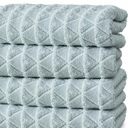 Set of Four White Geometric Turkish Cotton 16" X 30" Hand Towels HomeRoots