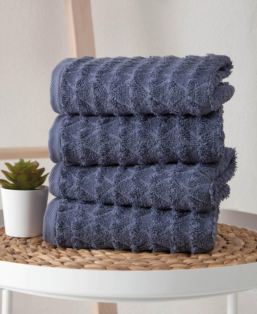 Set of Four White Geometric Turkish Cotton 16" X 30" Hand Towels HomeRoots