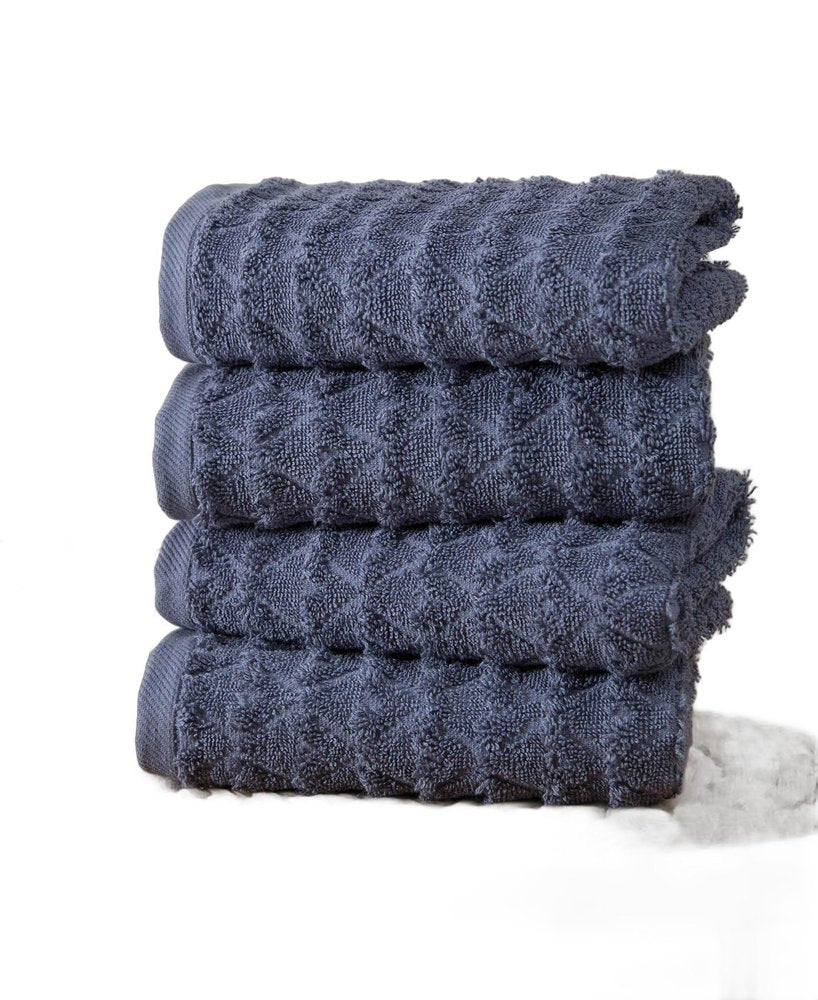 Set of Four White Geometric Turkish Cotton 16" X 30" Hand Towels HomeRoots