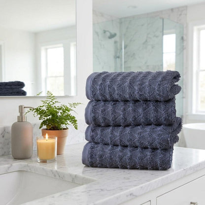 Set of Four White Geometric Turkish Cotton 16" X 30" Hand Towels HomeRoots