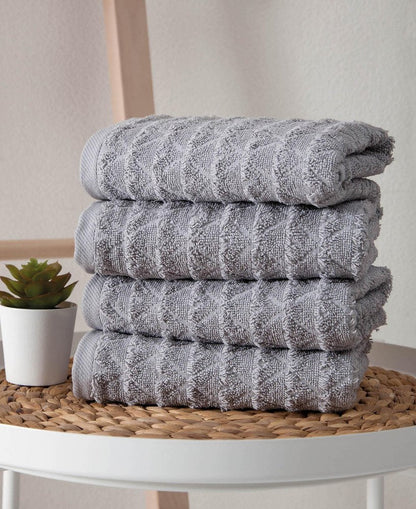 Set of Four White Geometric Turkish Cotton 16" X 30" Hand Towels HomeRoots