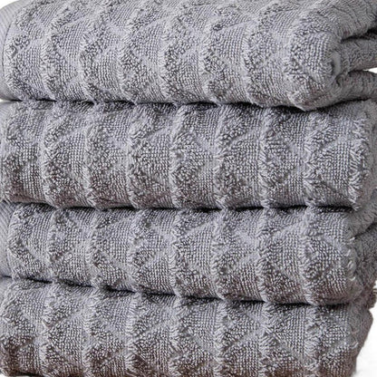 Set of Four White Geometric Turkish Cotton 16" X 30" Hand Towels HomeRoots