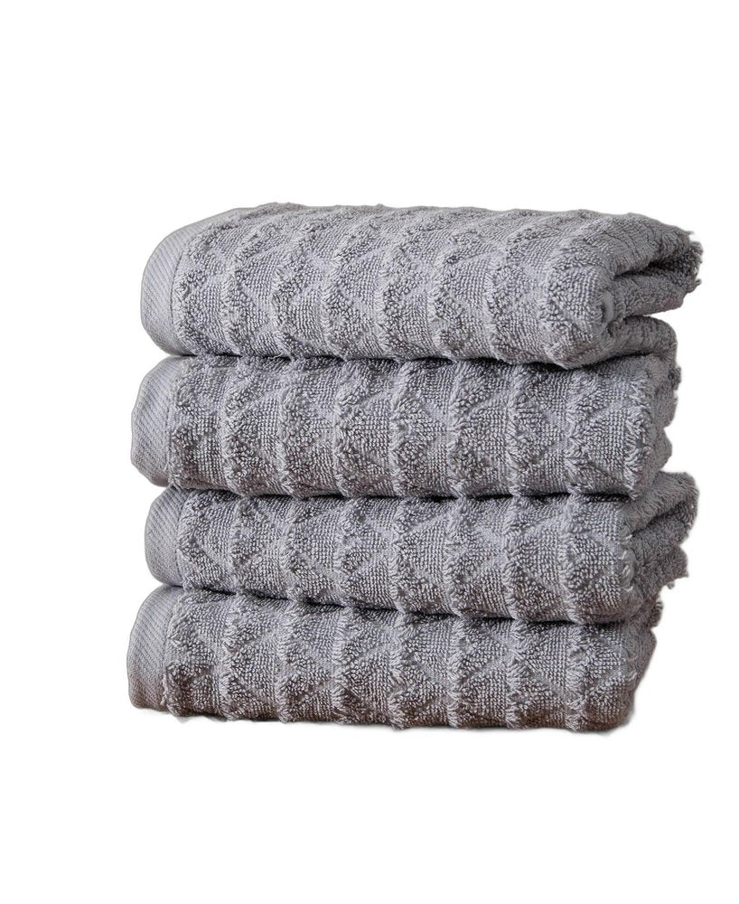 Set of Four White Geometric Turkish Cotton 16" X 30" Hand Towels HomeRoots