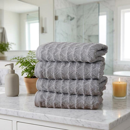 Set of Four White Geometric Turkish Cotton 16" X 30" Hand Towels HomeRoots