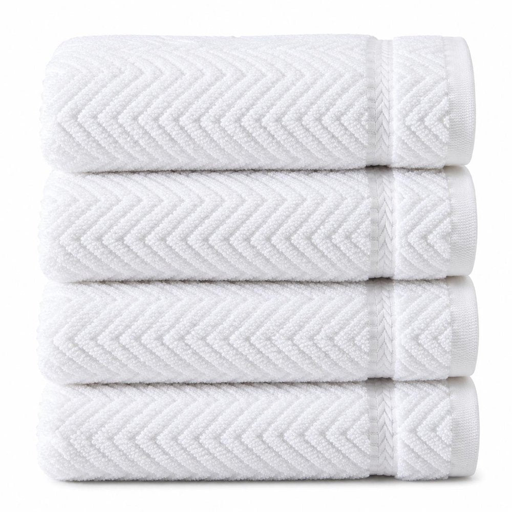 Set of Four White Chevron Turkish Cotton 16" X 30" Hand Towels — view 3