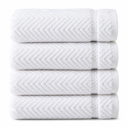 Set of Four White Chevron Turkish Cotton 16" X 30" Hand Towels HomeRoots