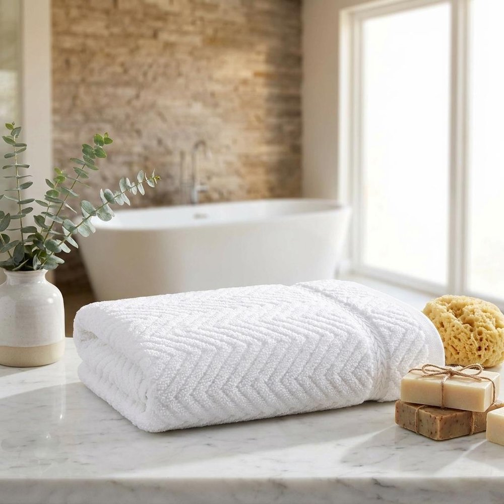Set of Four White Chevron Turkish Cotton 16" X 30" Hand Towels — view 2