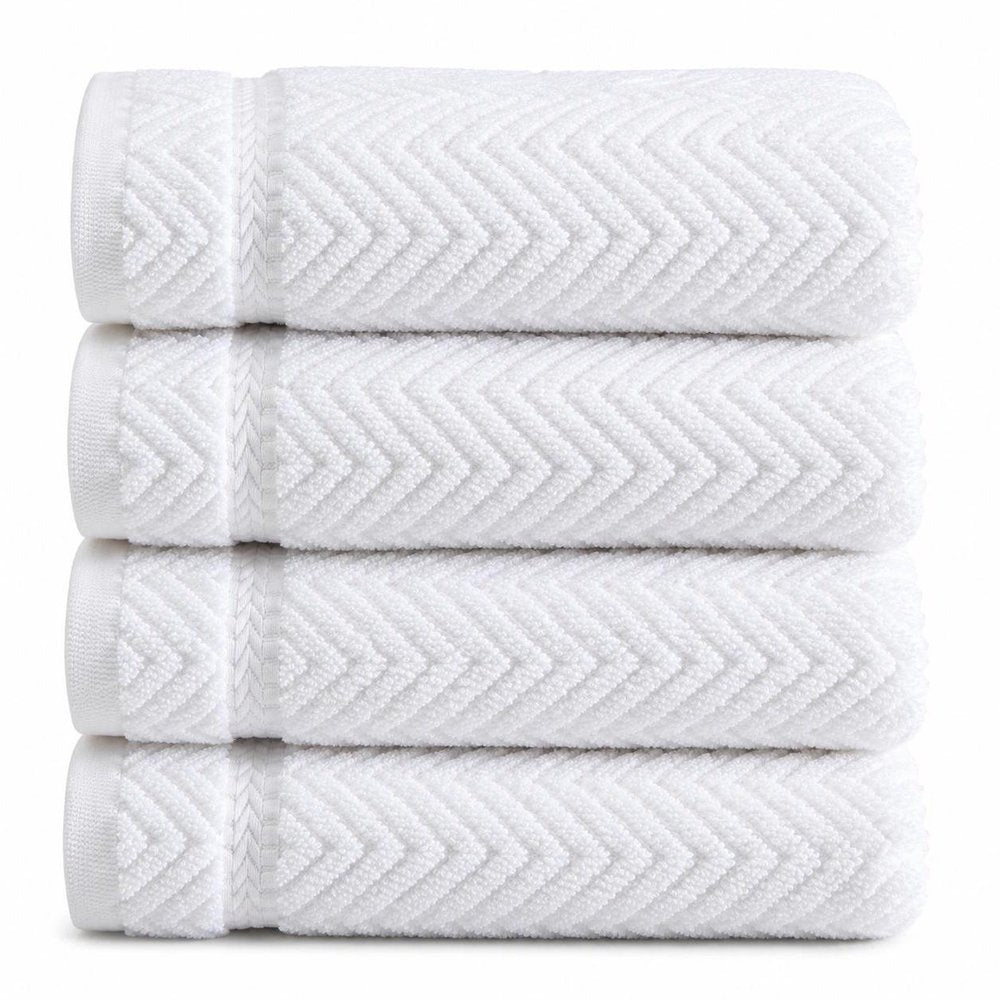 Set of Four White Chevron Turkish Cotton 16" X 30" Hand Towels HomeRoots