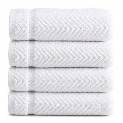 Set of Four White Chevron Turkish Cotton 16" X 30" Hand Towels HomeRoots