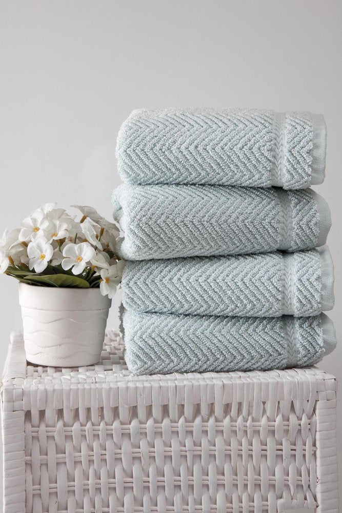 Set of Four White Chevron Turkish Cotton 16" X 30" Hand Towels HomeRoots