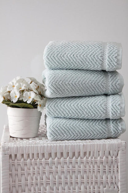 Set of Four White Chevron Turkish Cotton 16" X 30" Hand Towels HomeRoots