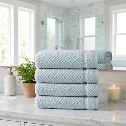 Set of Four White Chevron Turkish Cotton 16" X 30" Hand Towels HomeRoots
