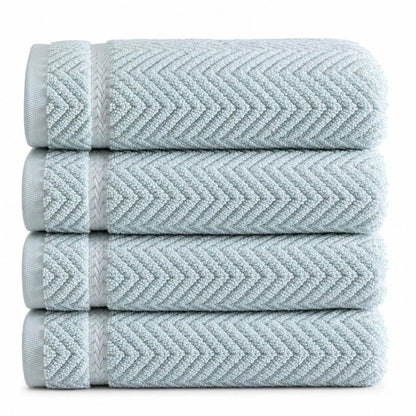 Set of Four White Chevron Turkish Cotton 16" X 30" Hand Towels HomeRoots