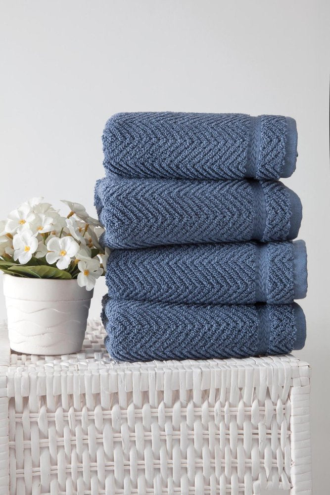 Set of Four White Chevron Turkish Cotton 16" X 30" Hand Towels — view 17