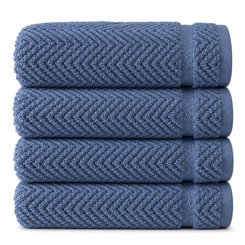 Set of Four White Chevron Turkish Cotton 16" X 30" Hand Towels HomeRoots
