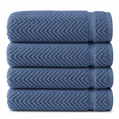 Set of Four White Chevron Turkish Cotton 16" X 30" Hand Towels HomeRoots
